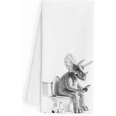 Funny Dinosaur Bathroom Hand Towels, Dinosaur Bathroom Decor, Dinosaurs Lover Gifts, Black and White Funny Wild Animal Decorative Hand Towels for Bath Room Washroom, 16x24 Inch