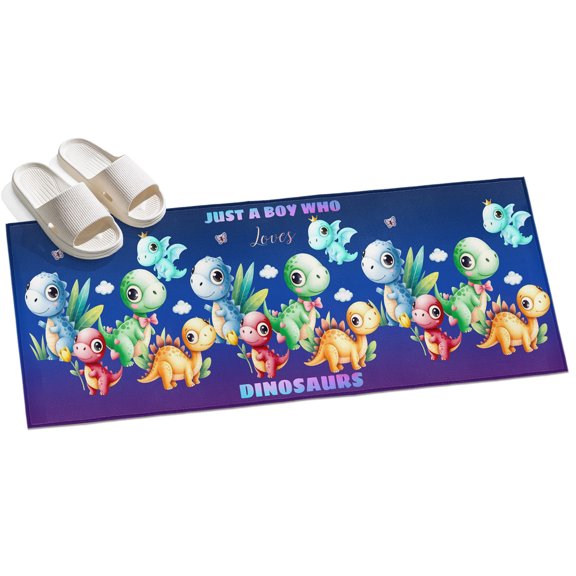 Funny Dinosaur Hallway Runner Rug 2x6 Washable Non Slip Kitchen Runner Rug for Bedside Bathroom Cute Dino Purple Cartoon Boys Girls Children Indoor Floor Carpet Area Rugs for Living Room Bedroom