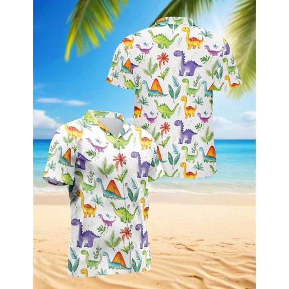 Funny Dinosaur Hawaiian Shirt for Men, Vintage Style, Button Down Summer Beach Short Sleeve, S-5XL