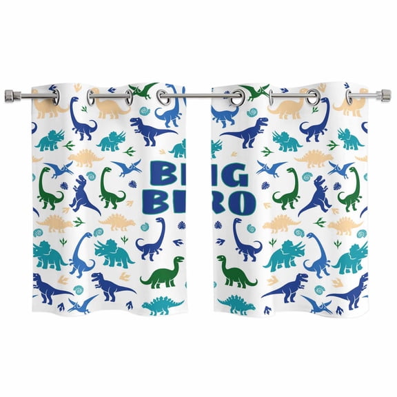Funny Dinosaur Kitchen Curtains Window Panels, Cute Dino Blue Cartoon Boys Girls Children Insulated Window Treatment Curtain, Grommet Curtains for Bedroom/Living Room/Bathroom, 2 Piece 27.5"Wx39"L