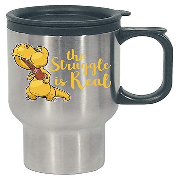 Funny Dinosaur Mug - Stainless Steel Travel Mug with Hunger Humor Design