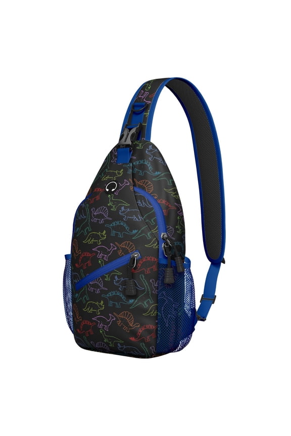 Funny Dinosaur Print Sling Bag, Colorful Cartoon Dino Pattern Lightweight Backpack for Travel, Outdoor Adventures, and School Use