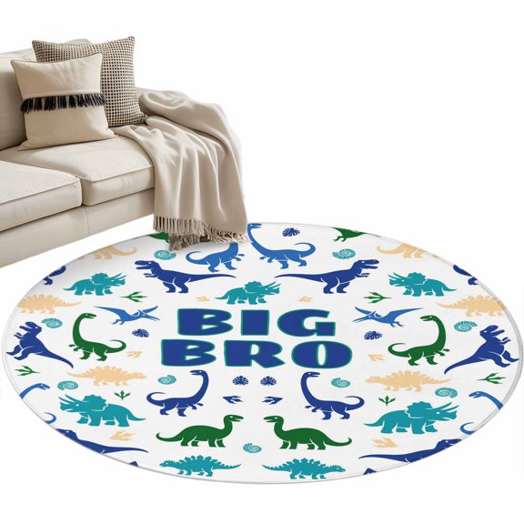 Funny Dinosaur Round Area Rugs Collection 3', Cute Dino Blue Cartoon Boys Girls Children Non Slip Indoor Circular Throw Runner Rug Floor Mat Carpet for Living Room Dining Table Bedroom Nursery