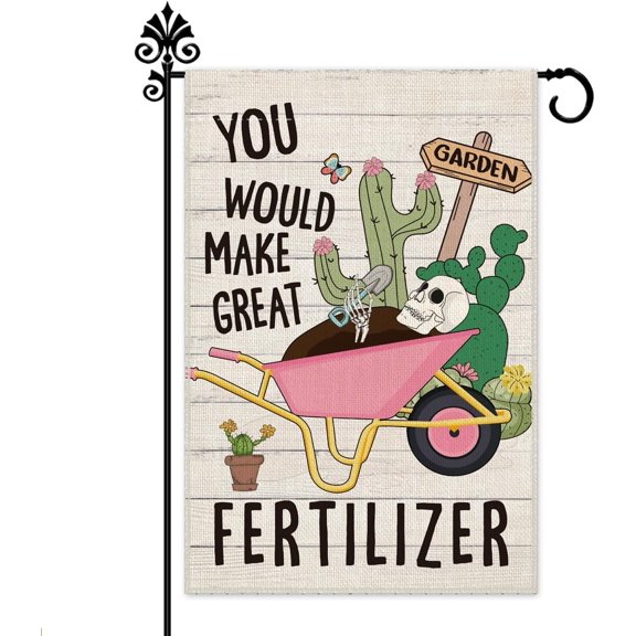 Funny Dinosaur Skeleton Garden Flag Double Sided Farmhouse Outdoor Lawn Decor 12 x 18 Inch Fall Yard Flag for Plant Lovers