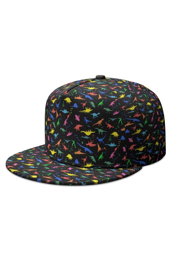Funny Dinosaur Snapback Hat - Vibrant Cartoon Dino Flat Bill Cap with Adjustable Closure, Unisex Design