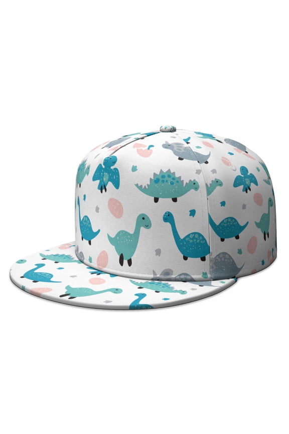 Funny Dinosaur Snapback Hat - Vibrant Cartoon Dino Flat Bill Cap with Adjustable Closure, Unisex Design