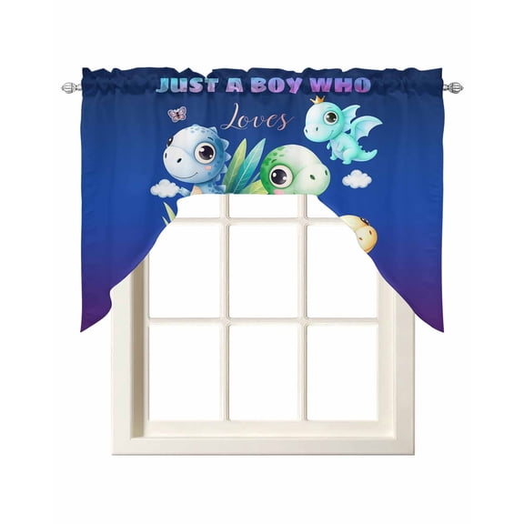 Funny Dinosaur Swag Valances for Windows, Small Curtains Drapes, Cute Dino Purple Cartoon Boys Girls Children Kitchen Window Curtains Over Sink Window Treatment Valance for Bedroom/Bathroom 56"x36"