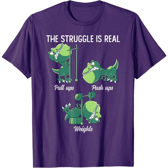 Funny Dinosaur The Struggle Is Real T-Rex Gym Workout Unisex T-Shirt for Men Women Kids,Purple Color,Size M