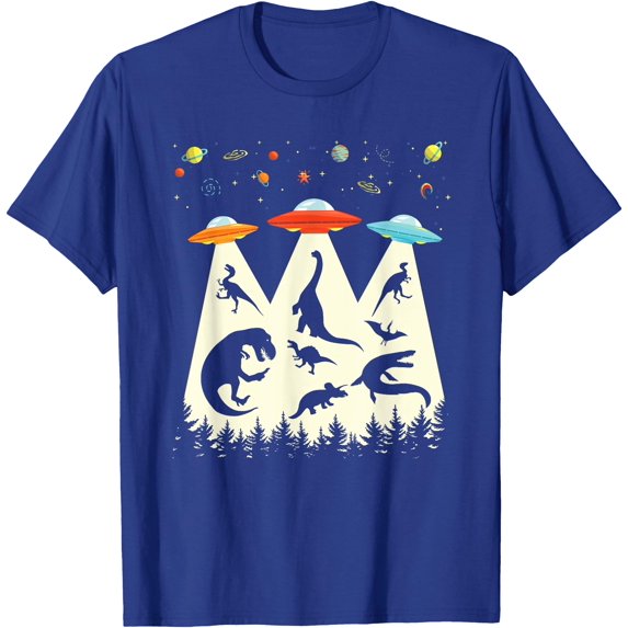 Funny Dinosaur UFO Lover Retro Vintage Alien Abduction Unisex T-Shirt for Men Women Kids