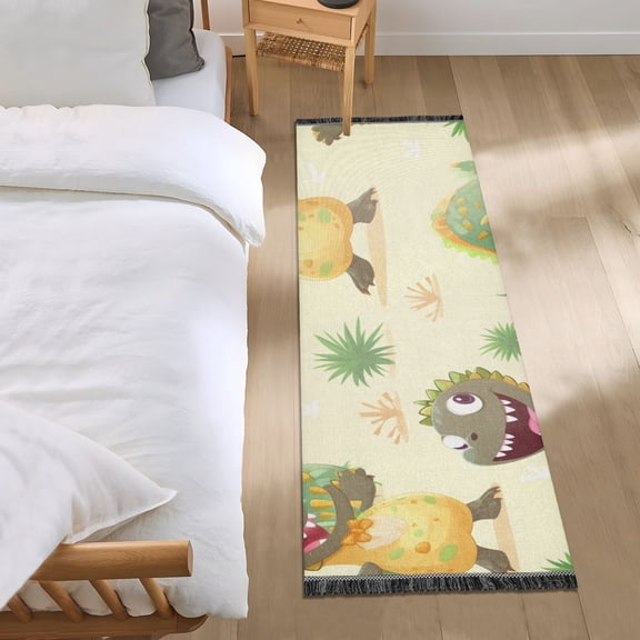 Funny Dinosaur and Grass Runner Area Rug 2x6 Soft Non-Slip Washable Bedside Carpet for Hallway Bedroom Living Room Home Decor