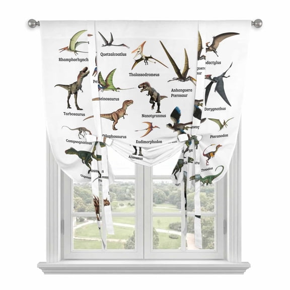 Funny Dinosaurs Balloon Curtains for Living Room/French Door, Primitive Natural Wild Animals Names Tie Up Curtains 63 Inch Length Energy Saving Kitchen Curtains Shades for Windows 42"x63"