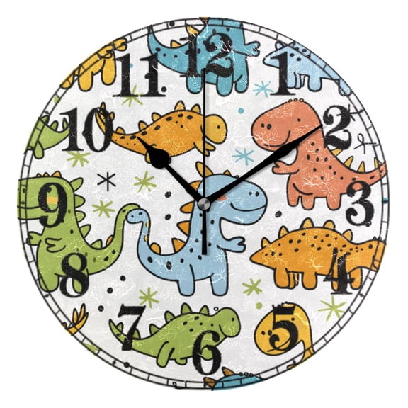 Funny Dinosaurs Silent Wall Clock 10" Non-Ticking Battery Clock