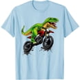 thumbnail image 1 of Funny Dirt Bike Dinosaur Motorcycle Riding Softstyle Unisex T-Shirt,Light Blue Color,Size 3T, 1 of 5