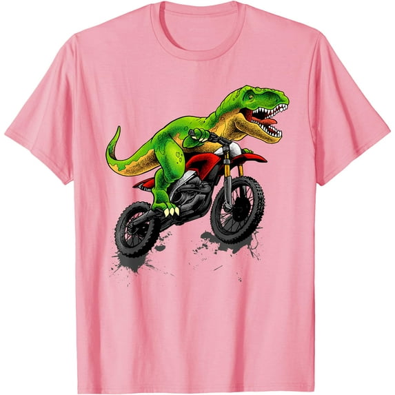 Funny Dirt Bike Dinosaur Motorcycle Riding Softstyle Unisex T-Shirt,Light Pink Color,Size 3XL