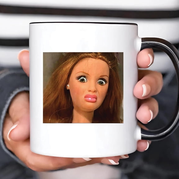 Funny Disgusted Doll Face Mug, Disgusted Doll Meme Coffee Cup, Sarcastic Reaction Gift, Weird Humor Tea Cup, Unhinged Meme Mug