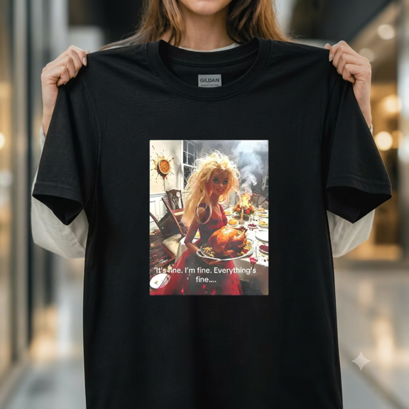 Funny Disgusting Doll Face Meme Its Fine Im Fine Sarcastic Unisex T-Shirt, up to size 5XL
