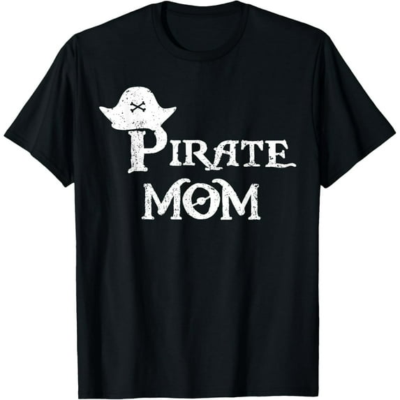 Funny Distressed Pirate Mom Skull Women Graphic Short Sleeve Tee
