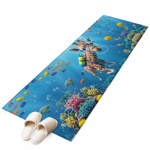Funny Diving Giraffe Area Rugs Collection 2'x6', Ocean Coastal Coral Fish Marine Life Non Slip Indoor Rectangle Throw Runner Rug Floor Mat Carpet for Living Room Dining Table Bedroom Nursery