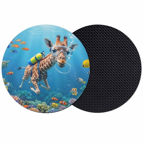 Funny Diving Giraffe Coasters Set of 2, Absorbent Coasters for Drinks, Ocean Coastal Coral Fish Marine Life Coaster for Desk Coffee Table Protection, Home Decor House Warming Gifts 4"