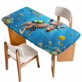 thumbnail image 1 of Funny Diving Giraffe Table Cloths for 5 Foot Rectangle Tables, Ocean Coastal Coral Fish Marine Life Patio Waterproof Elastic Fitted Tablecloths, Washable Rectangular Table Cover for Camping, 1 of 8