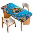 thumbnail image 1 of Funny Diving Tiger Table Cloths for 6 Foot Rectangle Tables, Ocean Sea Coastal Coral Fish Marine Life Patio Waterproof Elastic Fitted Tablecloths, Washable Rectangular Table Cover for Camping, 1 of 8