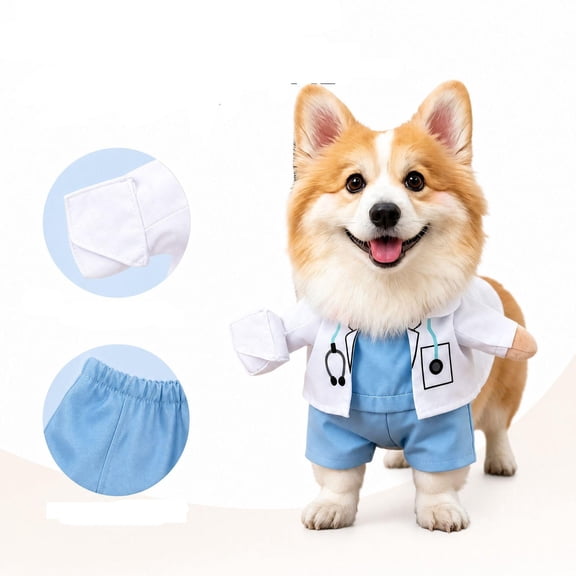 Funny Doctor Dog Costume, Standing Pet Outfit with White Coat and Cap, Stethoscope Print Nurse Suit, Party Cosplay Apparel, for Small Medium Dogs Puppies Cats Photo Prop