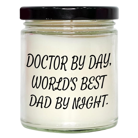 Funny Doctor Gifts for Valentine's - 9oz Vanilla Soy Candle, 'Doctor by Day, World's Best Dad by Night.' Quote, Hand-Poured Soy Wax, Black Lid, Sublimation Printed Label