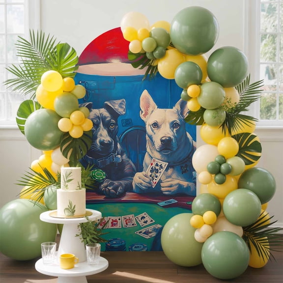 Funny Dog Arch Backdrop Cover, 7.2FT, Dogs Playing Poker Playing Cards Retro Spandex Arch Covers Double-Sided Backdrop for Wedding Birthday Party Photo Background Decoration