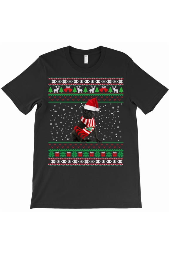 Funny Dog Black Pug Christmas Sweaters Holiday Graphic Retro Humor Aesthetic Unisex T-Shirt U052, Sizes up to 5XL
