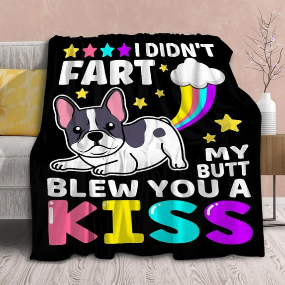 Funny Dog Blanket Gift for Girls Boys- 40x50 Inches Soft Flannel Throws Blankets Funny Gift for Teen Women Men Adult Cute French Bulldog Lover Gifts for Bed Sofa Couch