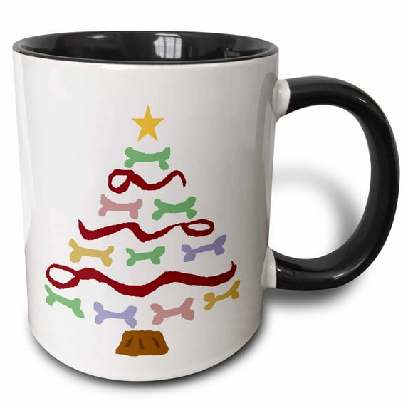 3drose, Funny Dog Bones and Leashes Christmas Tree Art Original, 11oz Two-tone Black Mug