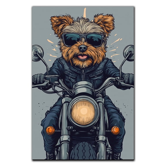 Funny Dog Canvas Wall Art Border Terrier Dog Riding A Motorcycle Vintage Poster For Room Aesthetic Poster Decorative Painting For Wall Decor 588CA49