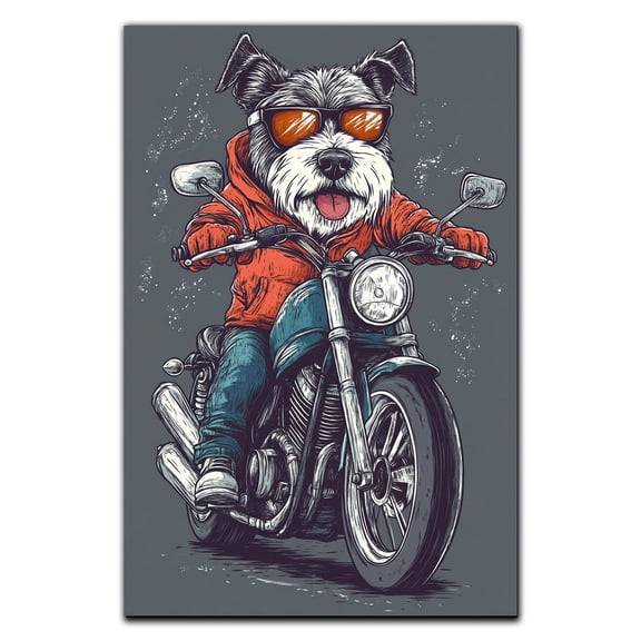 Funny Dog Canvas Wall Art Wire Fox Terrier Dog Riding A Motorcycle Vintage Poster For Room Aesthetic Poster Decorative Painting For Wall Decor 588CA201