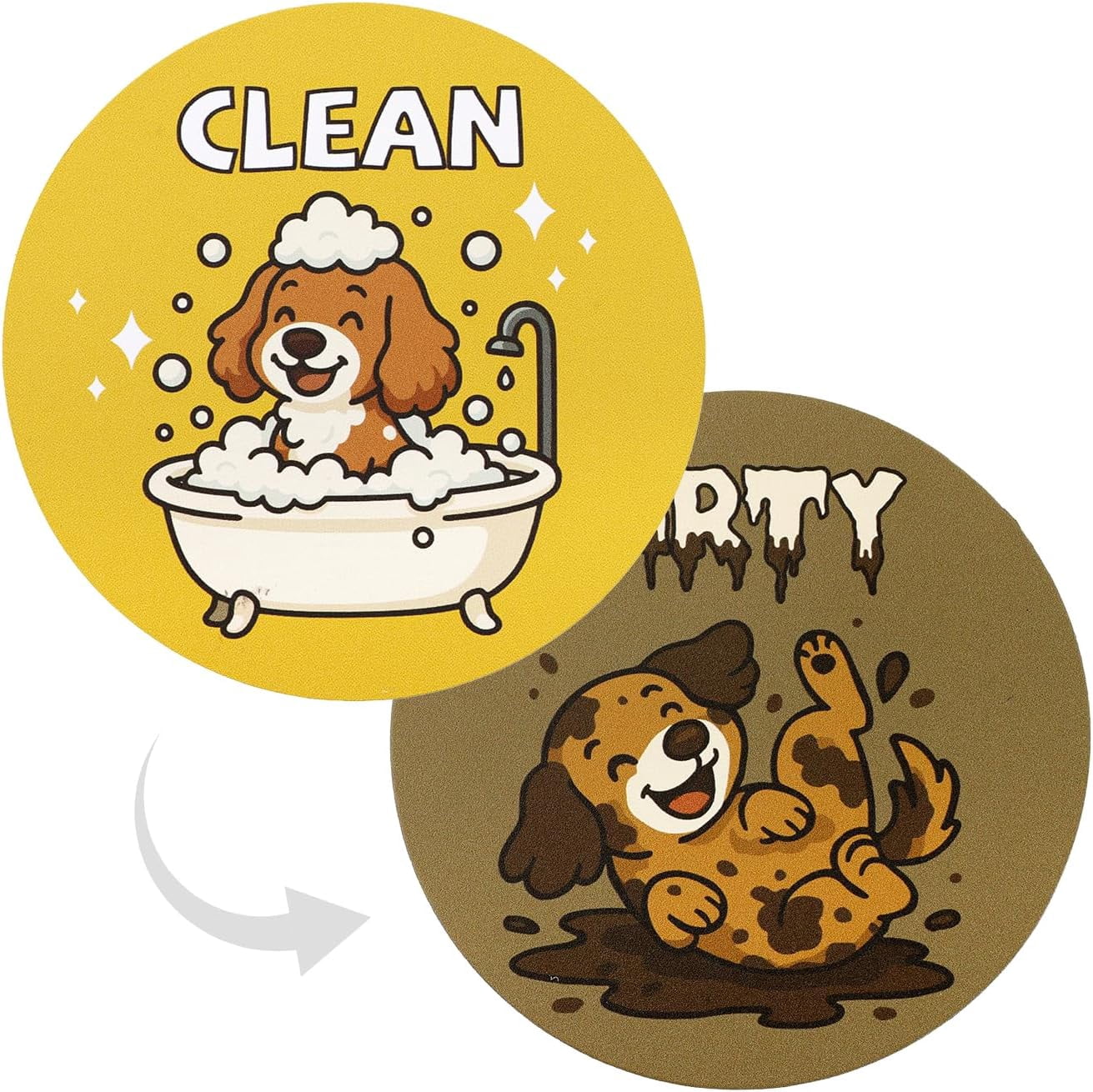 Funny Dog Clean Dirty Dishwasher Magnet Sign, Double-Sided Reversible Clean Dirty Flip Indicator Magnet for Kitchen Refrigerator Laundry Room