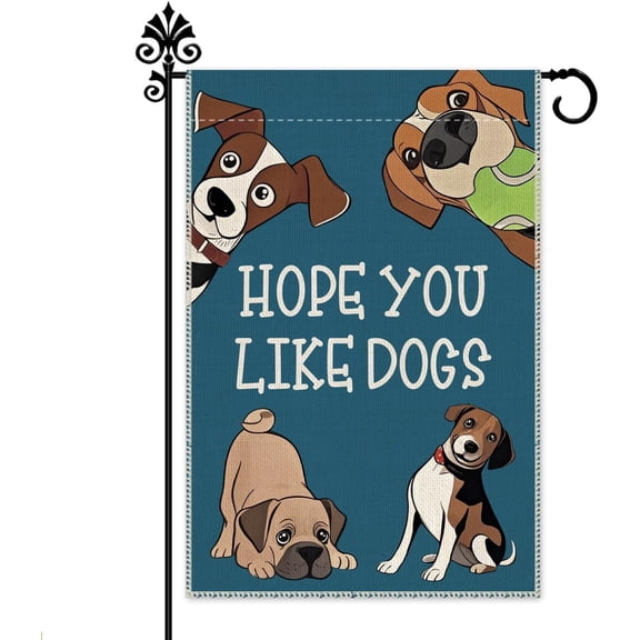 Funny Dog Faces Garden Flag, Double Sided Farmhouse Yard Decoration, 12 x 18 Inch Outdoor Banner for Pet and Dog Lovers