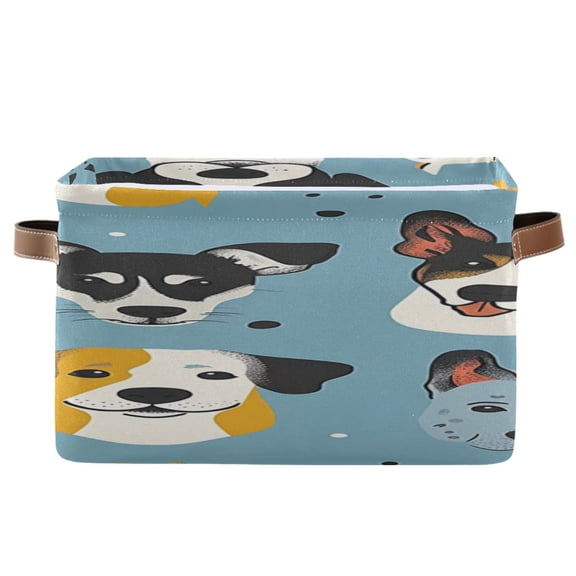 Funny Dog Faces Square Storage Bins with Handles Collapsible Containing Box 1 Pack