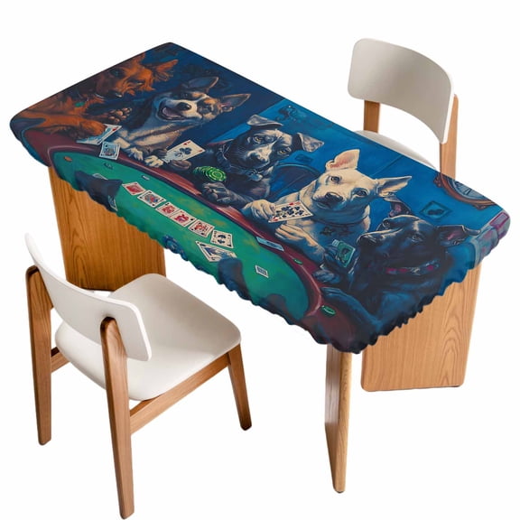Funny Dog Fitted Rectangle Tablecloth 24" x 36" Dogs Playing Poker Playing Cards Retro Elastic Table Cloth Fits for 3 Foot Folding Tables Waterproof Table Cover for Picnic Camping Outdoor