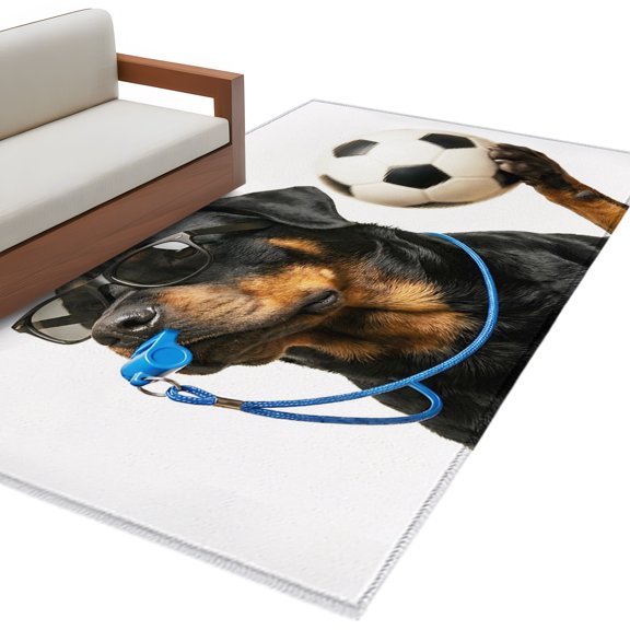Funny Dog Football Area Rug 4x6 Washable Rug Non Slip Referee Whistle Black Dogs Large Area Rug Indoor Floor Carpet for Entryway Bedroom Kitchen Living Room Home Office Dining Room Nursery