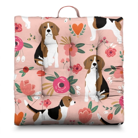 Funny Dog Illustration Meditation Cushion - Oversized Square Floor Pillow with Paw Print & Watercolor Design