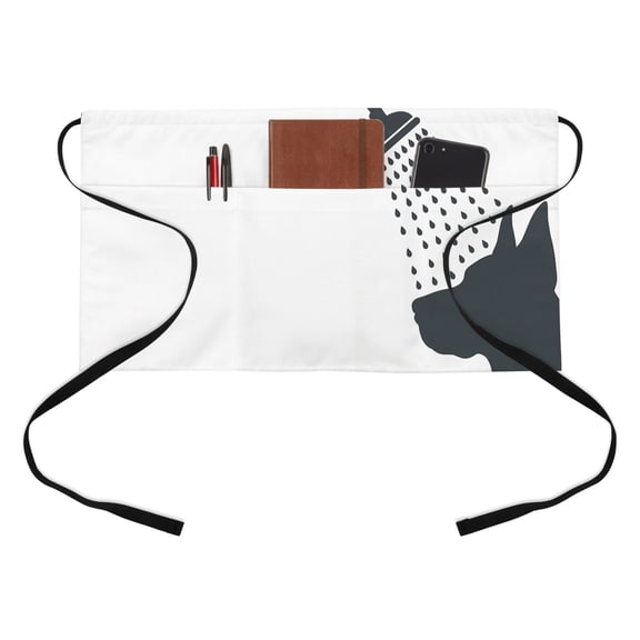 Funny Dog Kitchen Restaurant Half Waist Apron, Dog Bathing Shower Animal Silhouette Server Short Apron with 3 Pockets Waterproof Oil Waist Aprons for Women Waitress Waiter