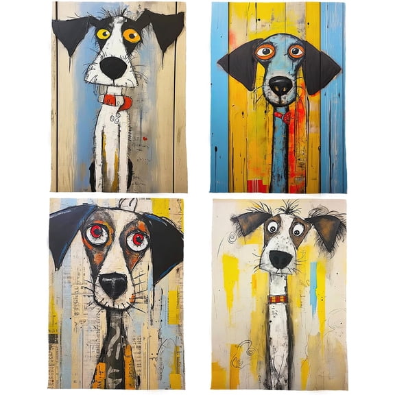 Funny Dog Kitchen Towels Set - Whimsical Decorative Dish Towels, Lover Hand Tea Towels for Kitchen, Gifts, 16x24 Inch Set of 4