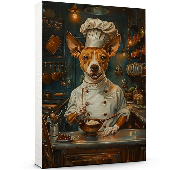 Funny Dog Kitchen Wall Art - Dining Room Wall Decor - Basenji Cooking Food Canvas Prints for Farmhouse Kitchen Decor, Modern Restaurant Painting Artwork
