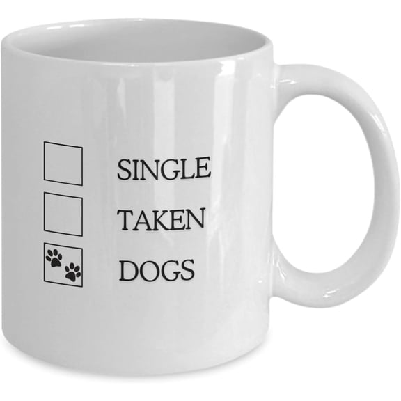 Funny Dog Lover Relationship Status Mug, White Ceramic Coffee Cup With 'Single Taken Dogs' Checkbox Design And Paw Prints  Gift For Pet Owners And Animal Lovers, Birthday, Christmas, 11oz