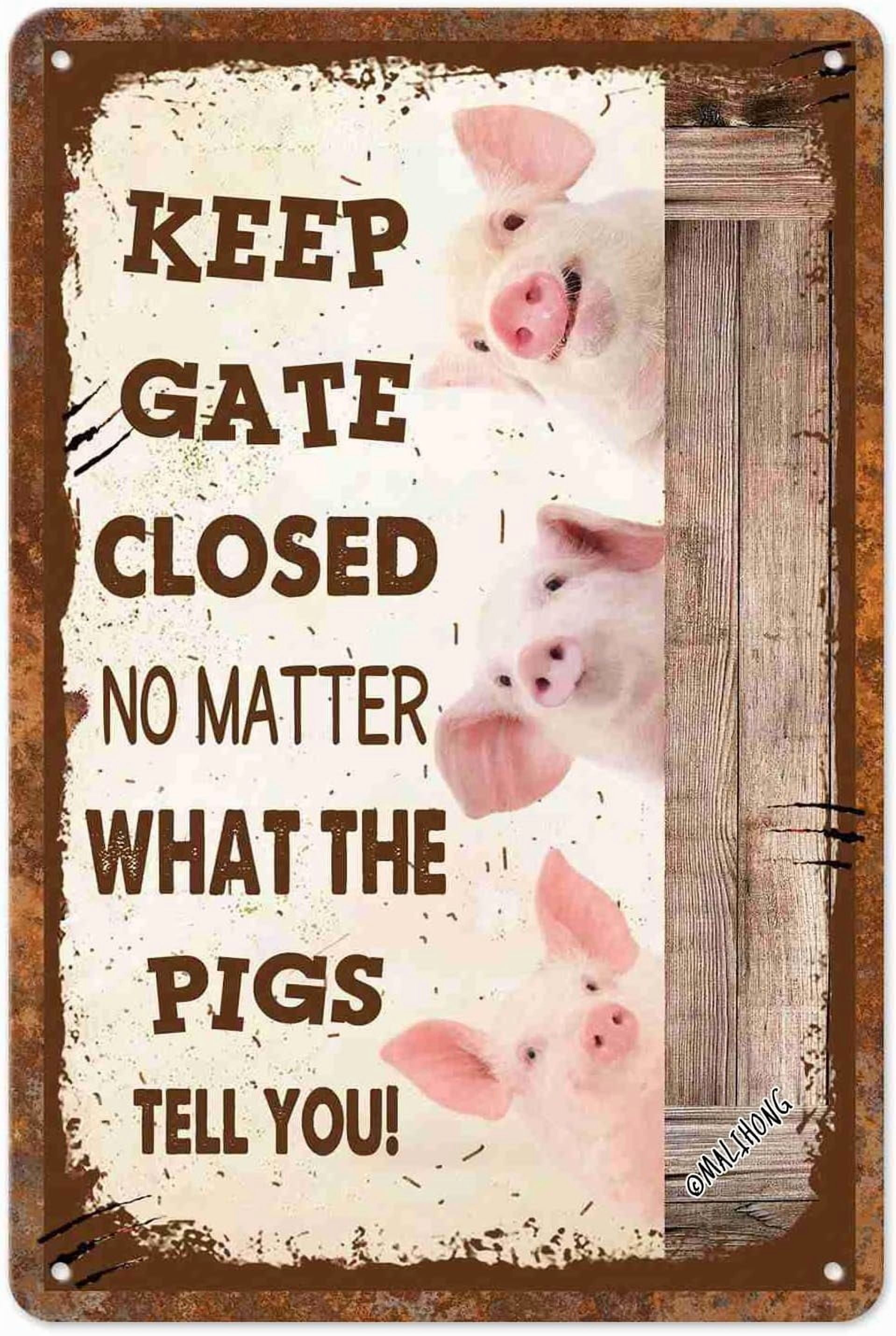 Targa In Metallo TSEZLOJH – 20,3 X 30,5 Cm – Scritta In Inglese 'Please Keep Gate Closed No Matter What The Pig Says' – Stampa UV, Effetto Vintage, Per Interno/esterno - 3