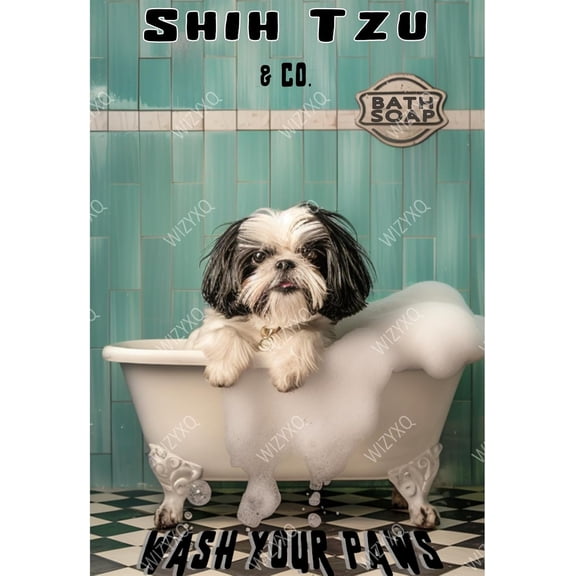 Funny Dog Metal Signs Shih Tzu Bath Soap Wash Your Paws Vintage Tin Sign Retro Wall Decor for Bathroom Shower Room Gift 812 Inches