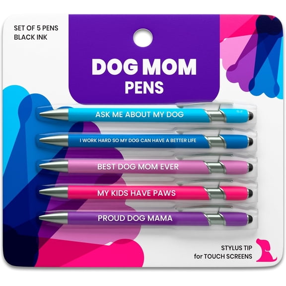 Funny Dog Mom Gift Pen Set, 5 Stylus Pens Make a Great Gift for Women for Christmas, Stockings, Birthdays