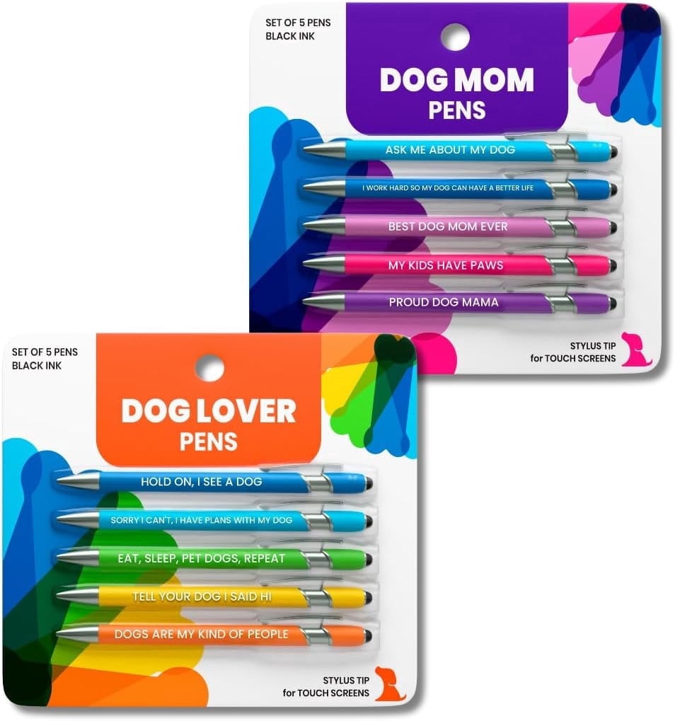 Funny Dog Mom and Dog Lover Gift Pen Set, 2 Pack of 5-Piece Pen Sets ...