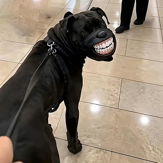 Funny Dog Muzzle with Teeth, Halloween Pet Costume Accessory with Adjustable Strap, Novelty Rubber Muzzle for Photos, Parties and Short Dress-Up, Black, 1 Count
