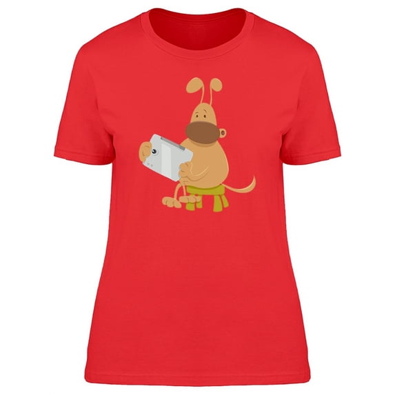 Funny Dog Playing With Tablet T-Shirt Women -Image by Shutterstock, Female x-Large