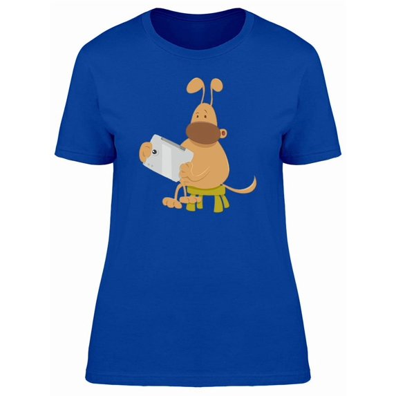 Funny Dog Playing With Tablet Tee Women's -Image by Shutterstock